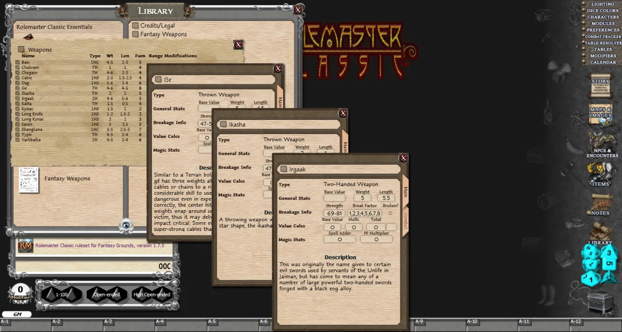 Fantasy Grounds - Rolemaster Classic: Fantasy Weapons Screenshot 2