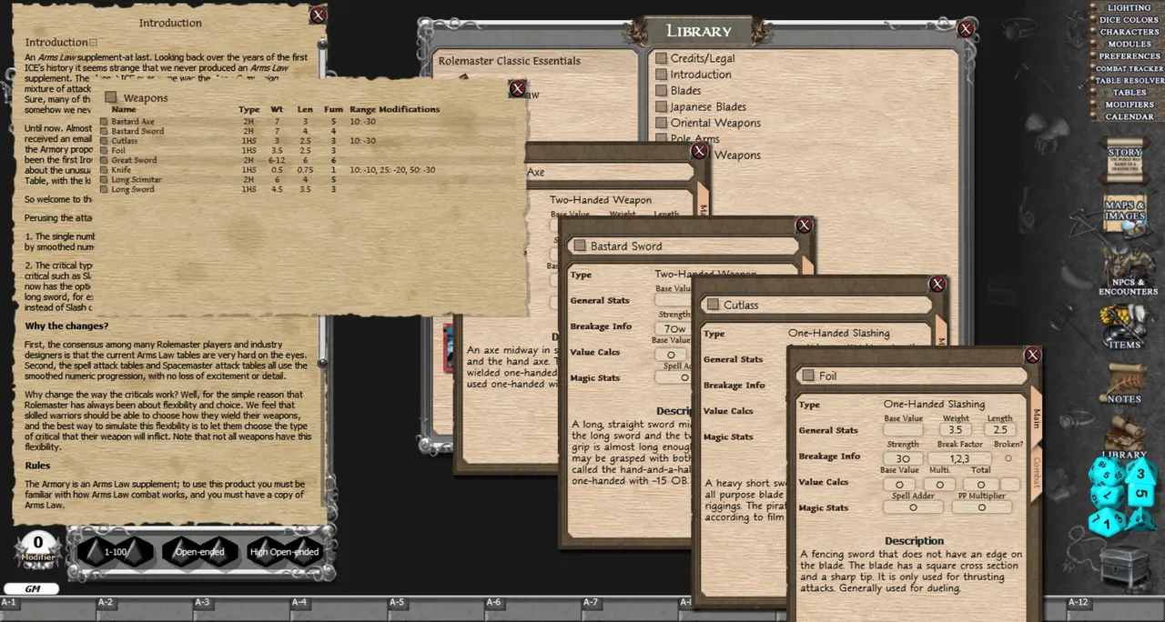 Fantasy Grounds - Rolemaster Classic: The Armoury Screenshot 3