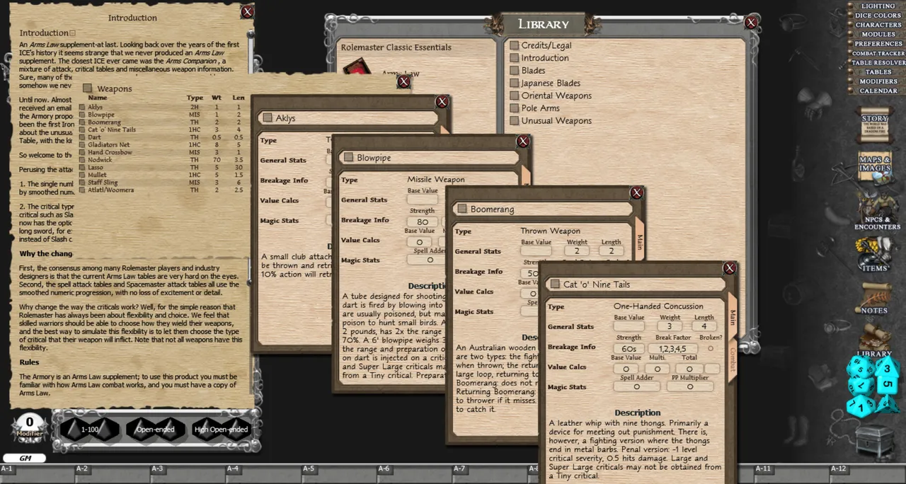 Fantasy Grounds - Rolemaster Classic: The Armoury Screenshot 0