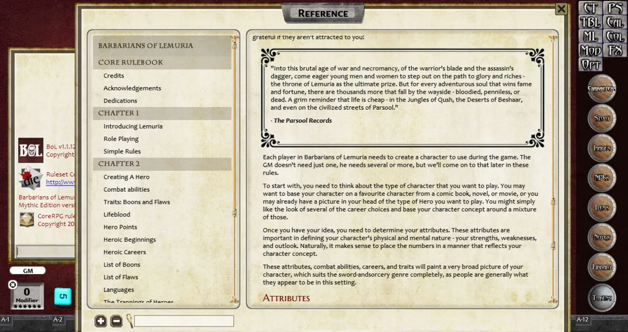 Fantasy Grounds - Ruleset: Barbarians of Lemuria Screenshot 1