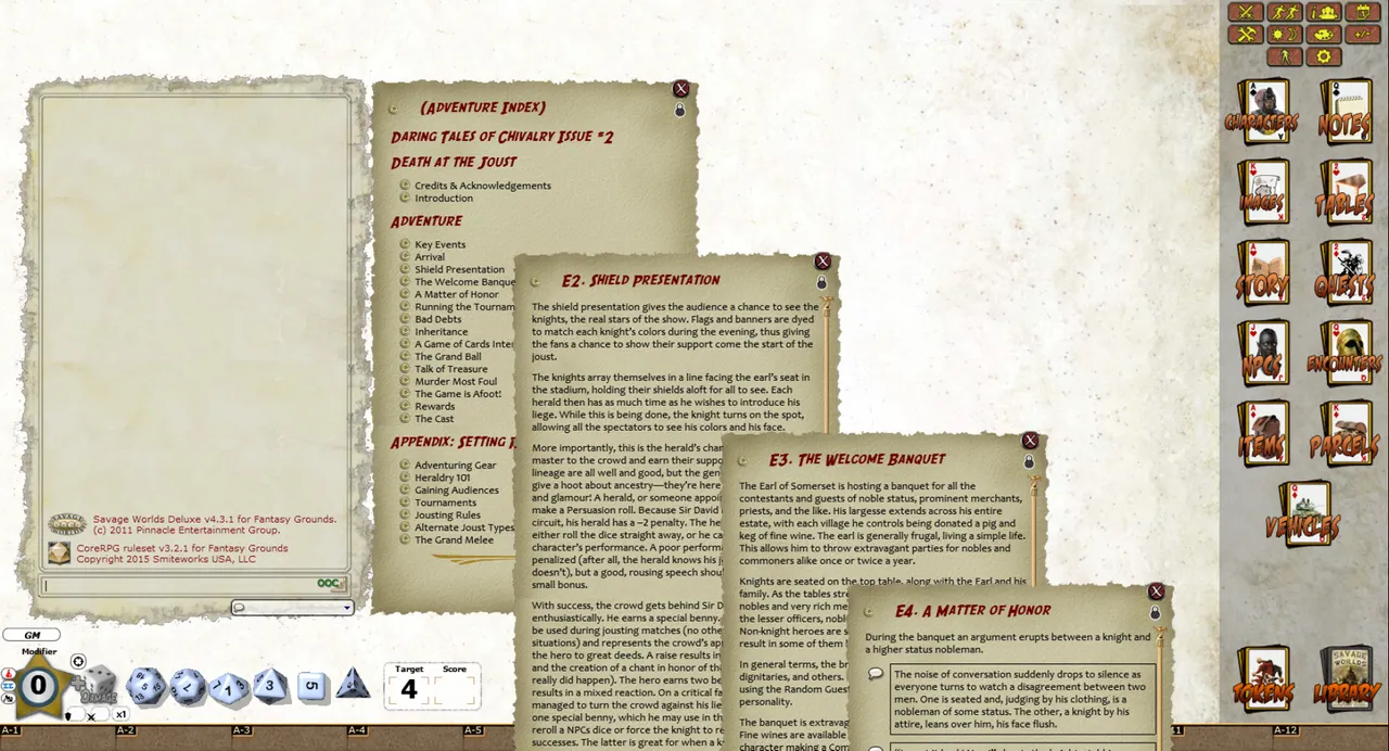 Fantasy Grounds - Daring Tales of Chivalry #02: Death at the Joust (Savage Worlds) Screenshot 1