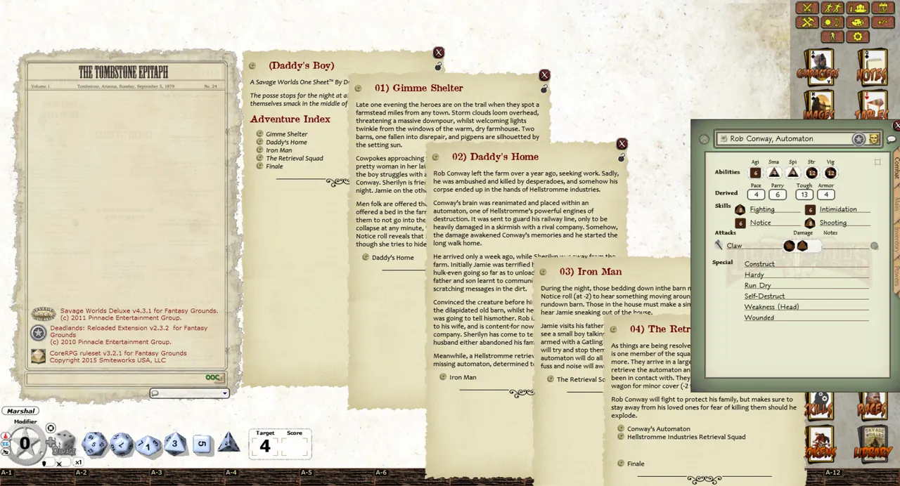 Fantasy Grounds - Deadlands Reloaded: OneSheet Adventure PAK (Savage Worlds) Screenshot 1