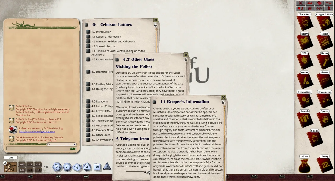 Fantasy Grounds - Call of Cthulhu 7th Edition (Ruleset) Screenshot 2