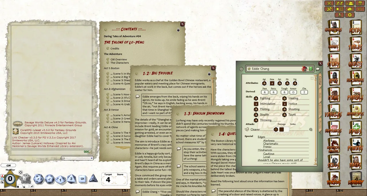 Fantasy Grounds - Daring Tales of Adventure 04: The Talons of LoPeng (Savage Worlds) Screenshot 1