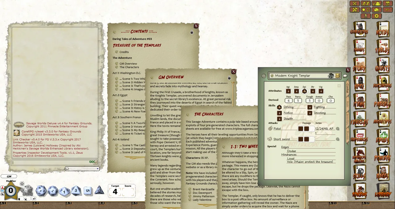Fantasy Grounds - Daring Tales of Adventure 03: Treasure of the Templars (Savage Worlds) Screenshot 1