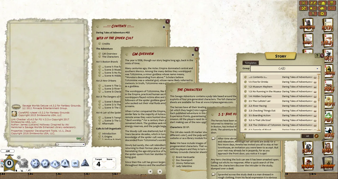 Fantasy Grounds - Daring Tales of Adventure #02 - Web of the Spider Cult (Savage Worlds) Screenshot 1