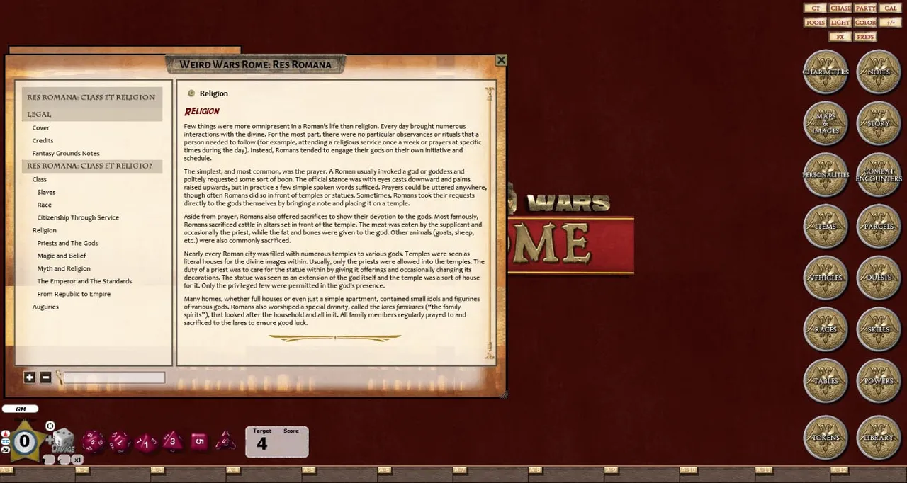 Fantasy Grounds - Weird Wars Rome: Res Romana (Savage Worlds) Screenshot 1