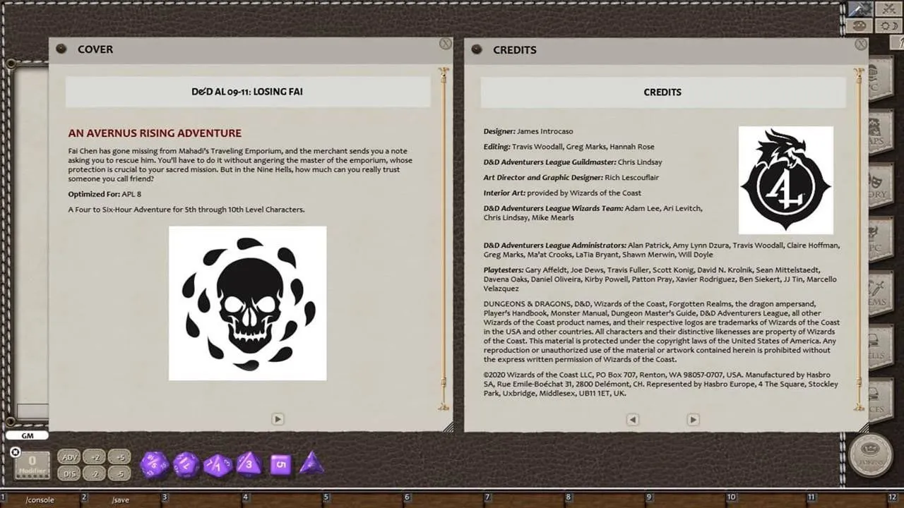 Fantasy Grounds - D&D Adventurers League DDAL09-11 Losing Fai Screenshot 1
