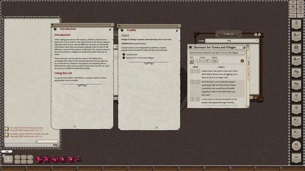 Fantasy Grounds - Rumours, Notes and Books Collection Screenshot 0