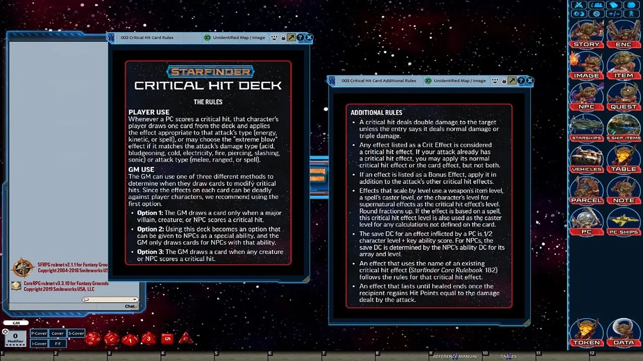Fantasy Grounds - Starfinder RPG - Starfinder Critical Hit Deck Screenshot 3