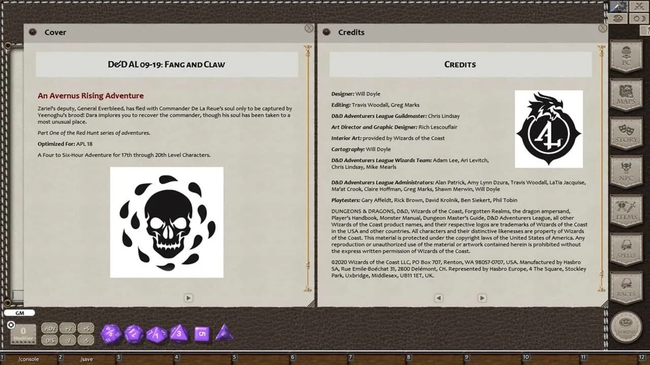 Fantasy Grounds - D&D Adventurers League 09-19 Fang and Claw Screenshot 0