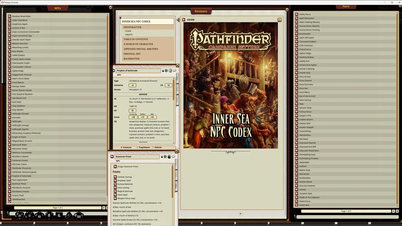 Fantasy Grounds - Pathfinder RPG - Campaign Setting: Inner Sea NPC Codex Screenshot 1