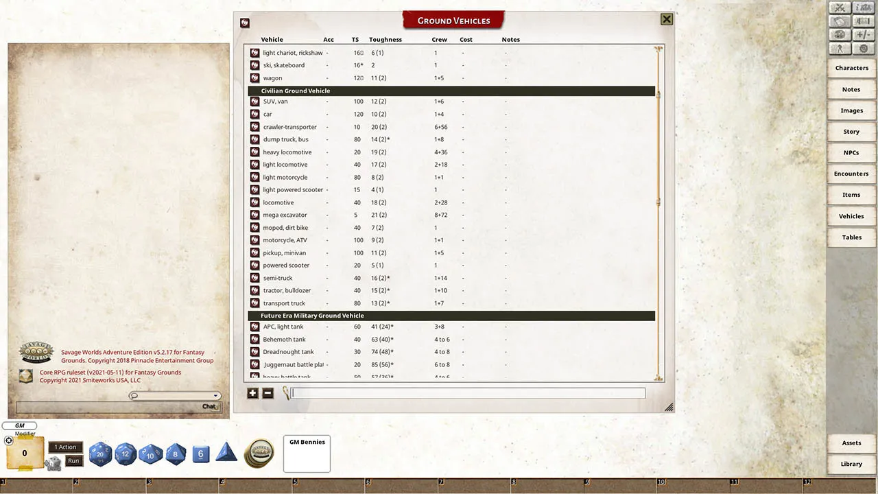 Fantasy Grounds - SWADE Vehicle Guide Screenshot 3