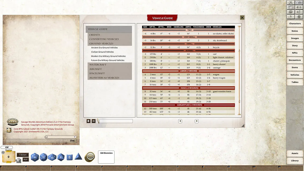 Fantasy Grounds - SWADE Vehicle Guide Screenshot 0