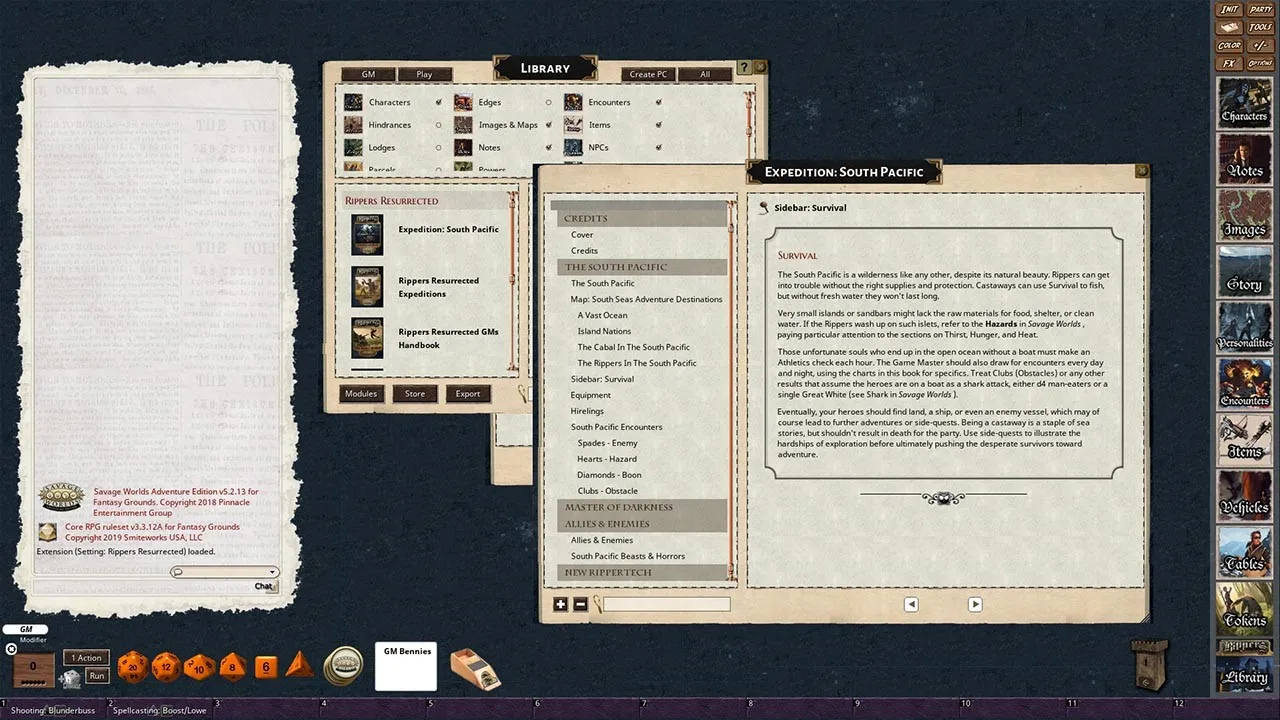 Fantasy Grounds - Rippers Resurrected Expedition: South Pacific Screenshot 4
