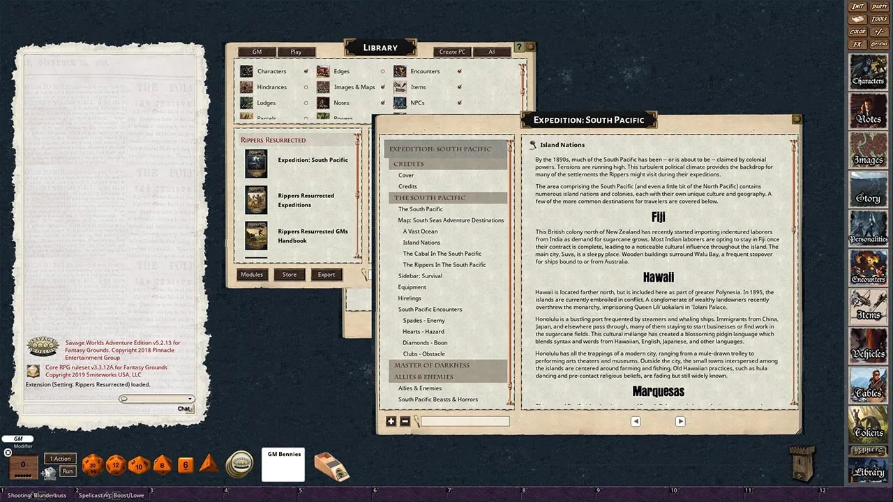 Fantasy Grounds - Rippers Resurrected Expedition: South Pacific Screenshot 3