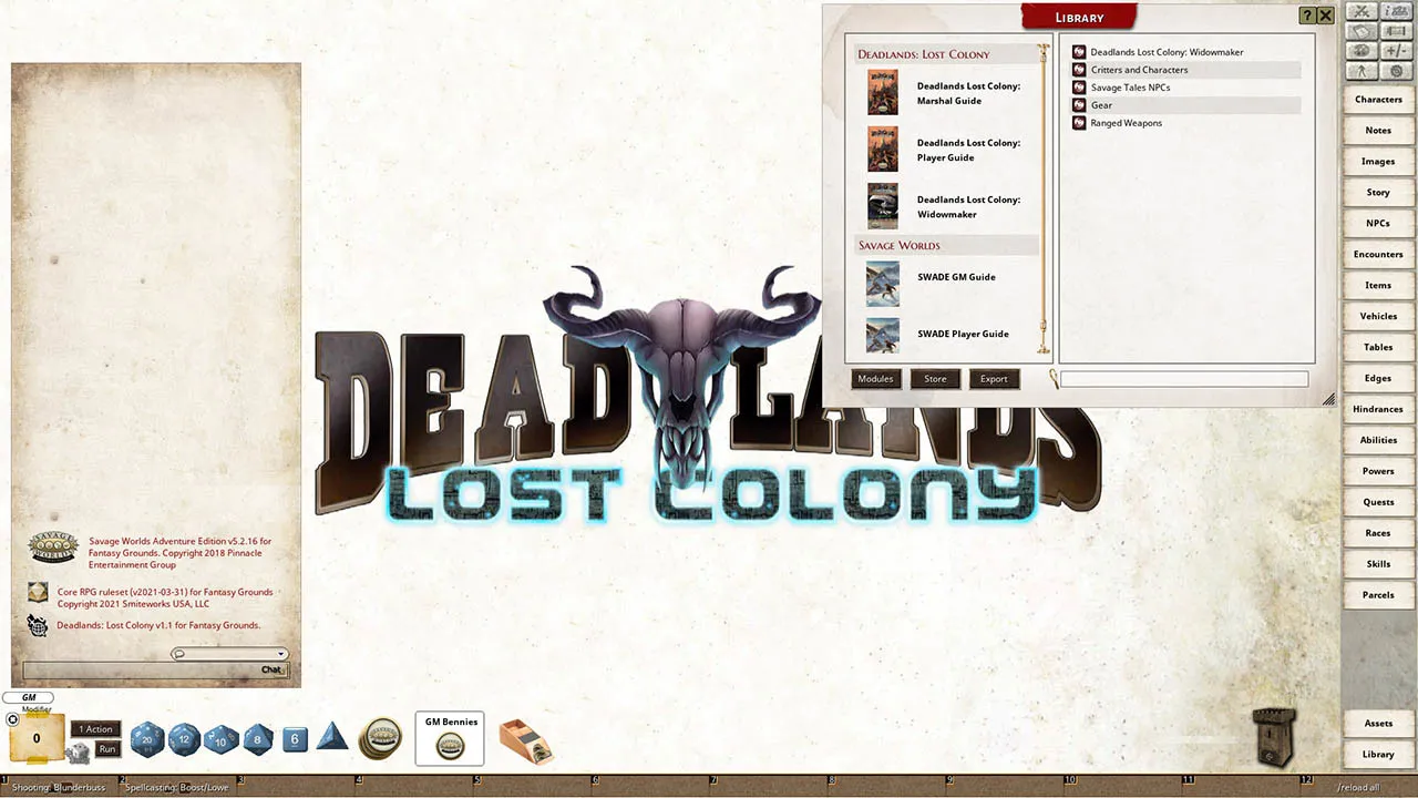 Fantasy Grounds - Deadlands Lost Colony: Widowmaker Screenshot 0