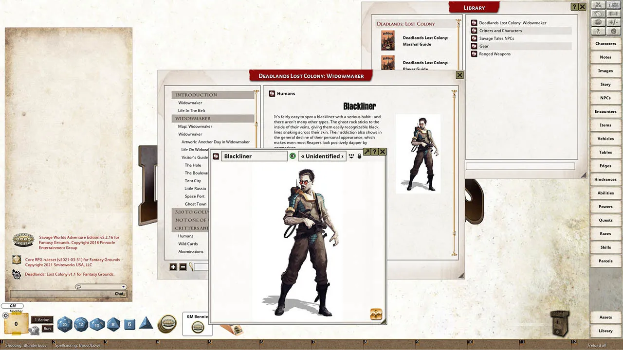 Fantasy Grounds - Deadlands Lost Colony: Widowmaker Screenshot 4