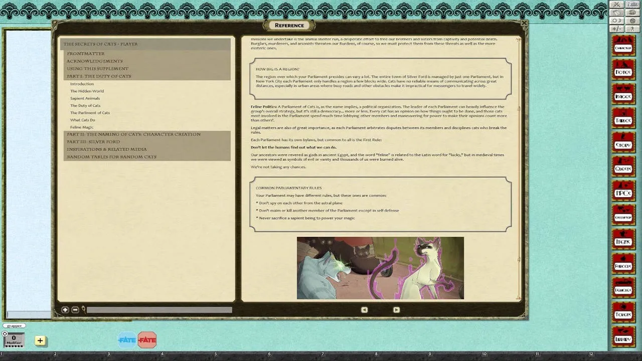 Fantasy Grounds - The Secrets of Cats - A World of Adventure for Fate Core Screenshot 0