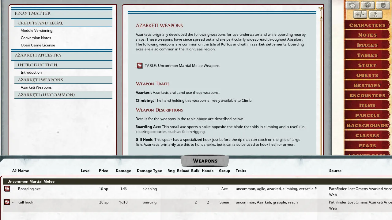 Fantasy Grounds - Pathfinder 2 RPG - Lost Omens Azarketi Web Supplement Screenshot 3