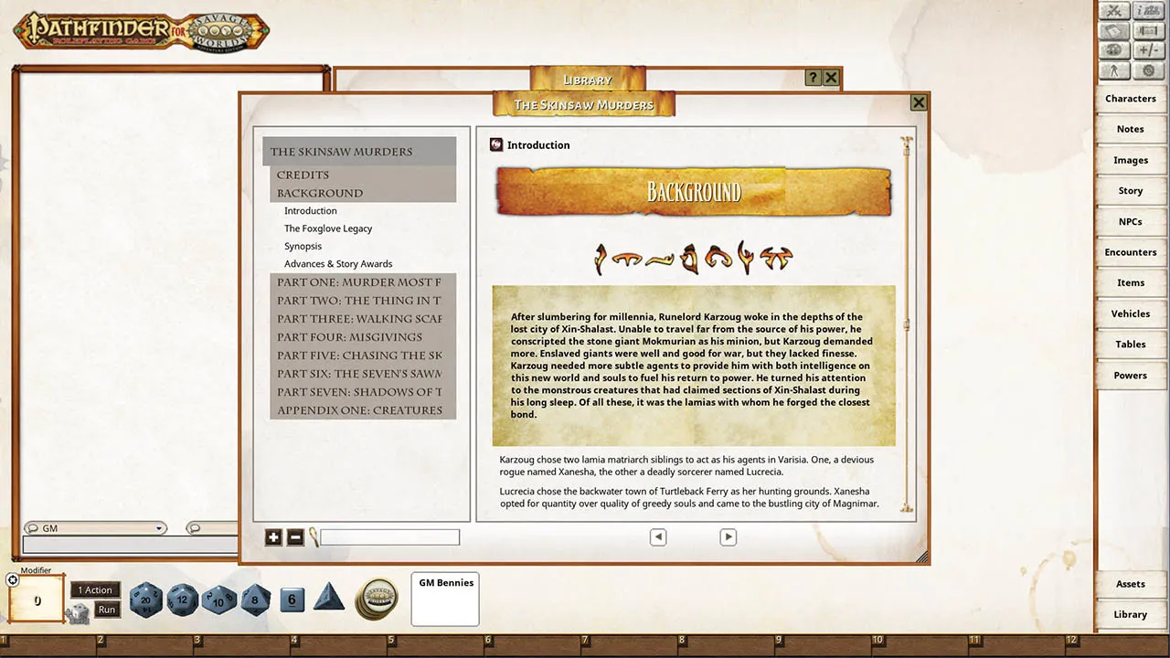 Fantasy Grounds - Pathfinder(R) for Savage Worlds: Rise of the Runelords! Book 2 - The Skinsaw Murders Screenshot 1