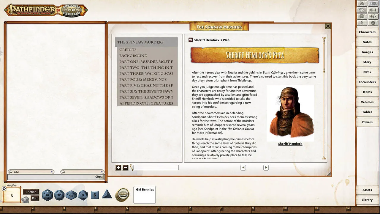 Fantasy Grounds - Pathfinder(R) for Savage Worlds: Rise of the Runelords! Book 2 - The Skinsaw Murders Screenshot 3