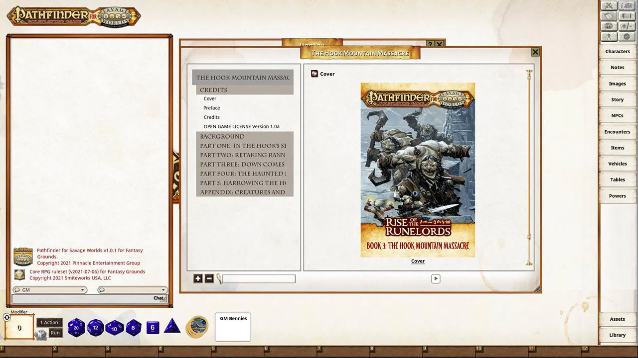 Fantasy Grounds - Pathfinder(R) for Savage Worlds: Rise of the Runelords! Book 3 - The Hook Mountain Massacre Screenshot 0