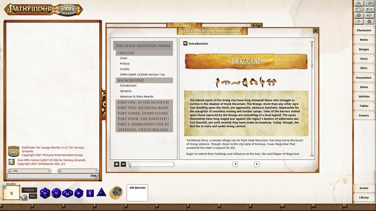 Fantasy Grounds - Pathfinder(R) for Savage Worlds: Rise of the Runelords! Book 3 - The Hook Mountain Massacre Screenshot 3