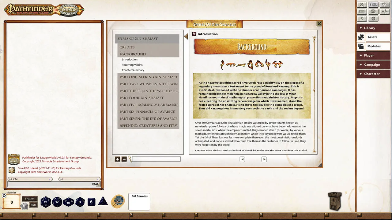 Fantasy Grounds - Pathfinder(R) for Savage Worlds: Rise of the Runelords! Book 6 - Spires of Xin-Shalast Screenshot 1