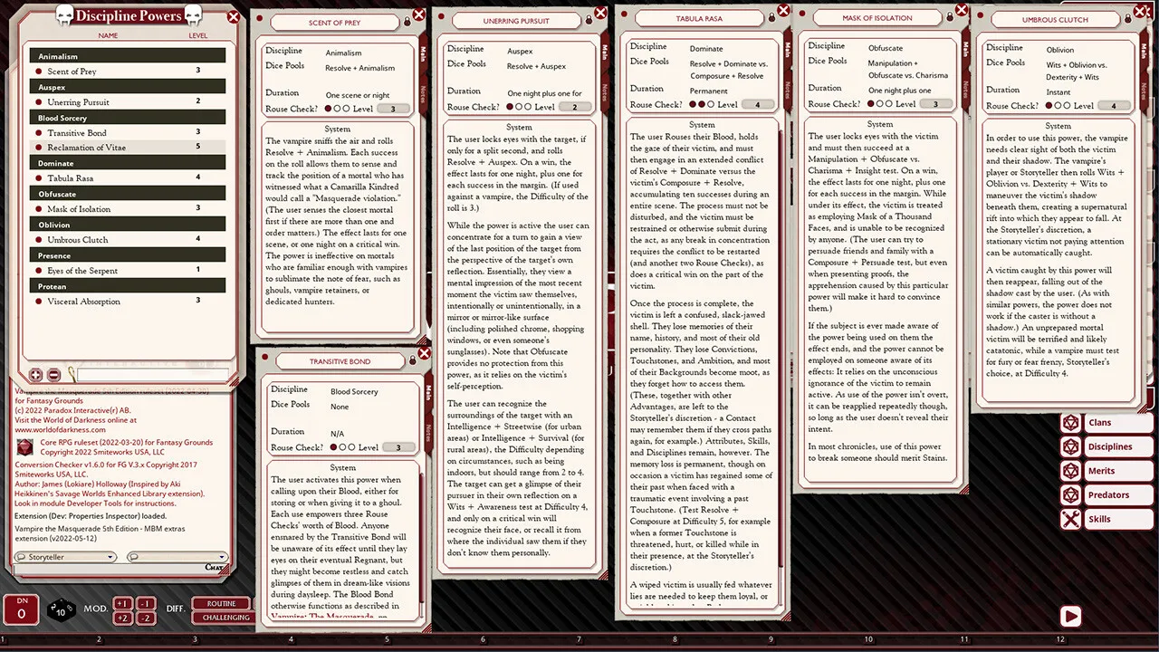 Fantasy Grounds - Sabbat: The Black Hand Screenshot 3