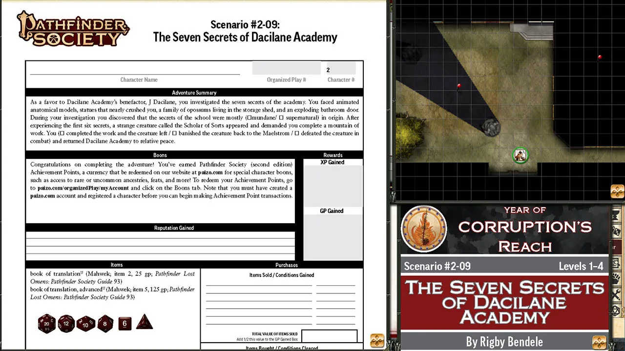 Fantasy Grounds - Pathfinder 2 RPG - Pathfinder Society Scenario #2-09: The Seven Secrets of Dacilane Academy Screenshot 4