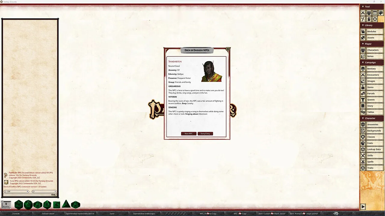 Fantasy Grounds - Pathfinder 2 RPG - Deck of Endless NPCs Screenshot 0