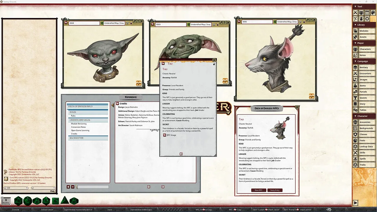 Fantasy Grounds - Pathfinder 2 RPG - Deck of Endless NPCs Screenshot 1