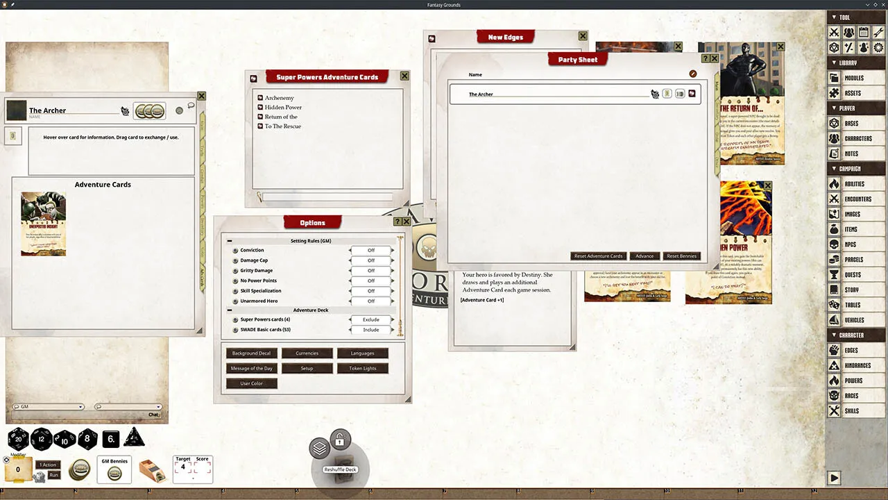 Fantasy Grounds - Supers Powers SWADE Adventure Deck Cards Screenshot 0
