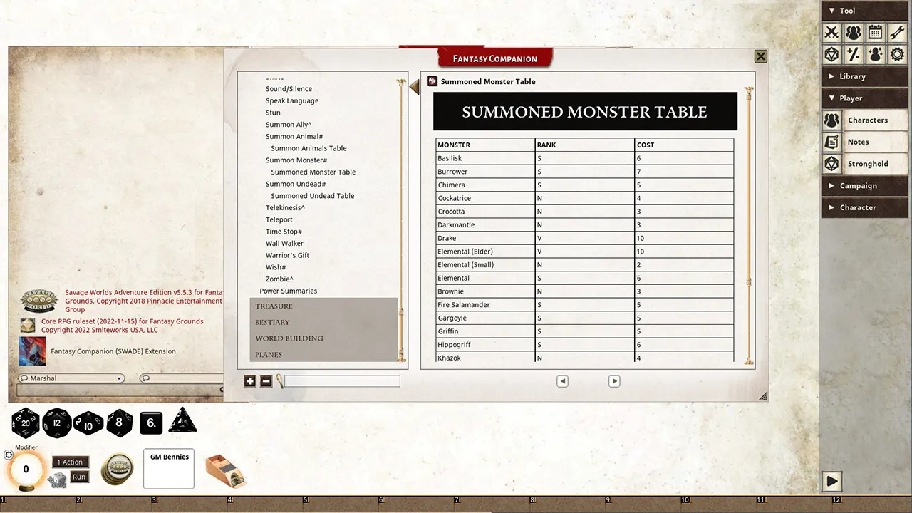 Fantasy Grounds - Fantasy Companion (SWADE) Screenshot 1