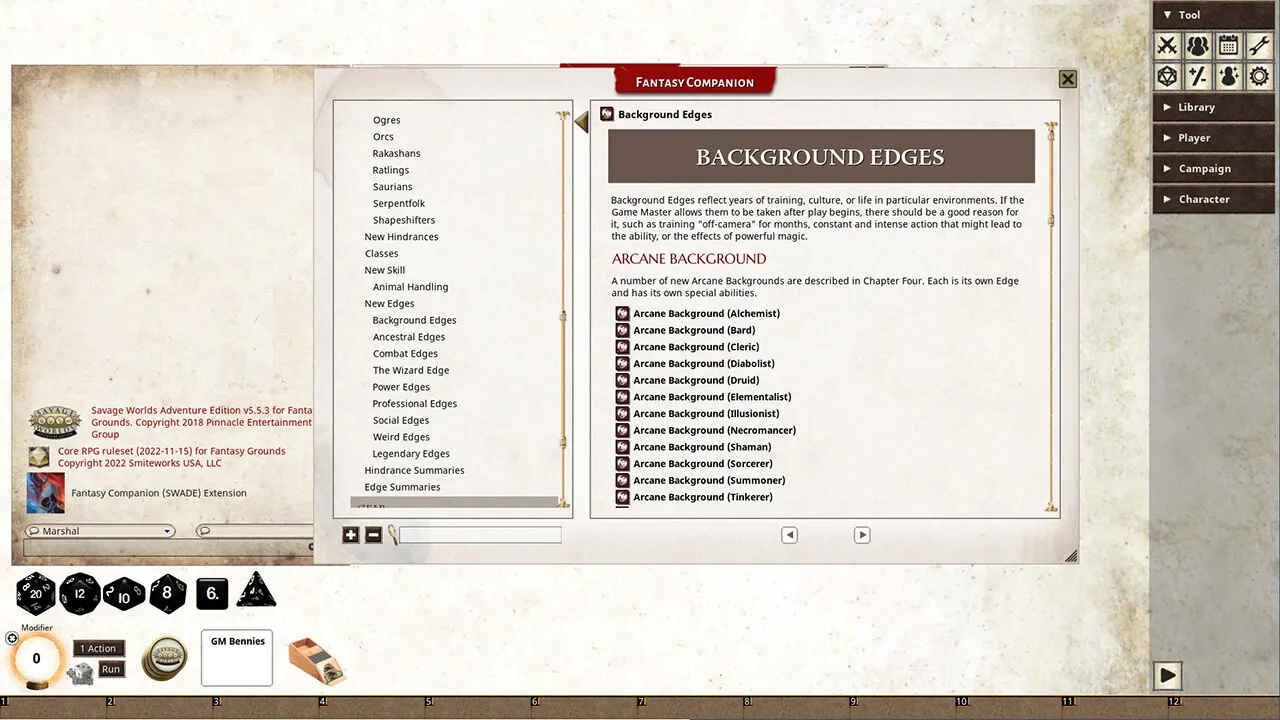 Fantasy Grounds - Fantasy Companion (SWADE) Screenshot 3