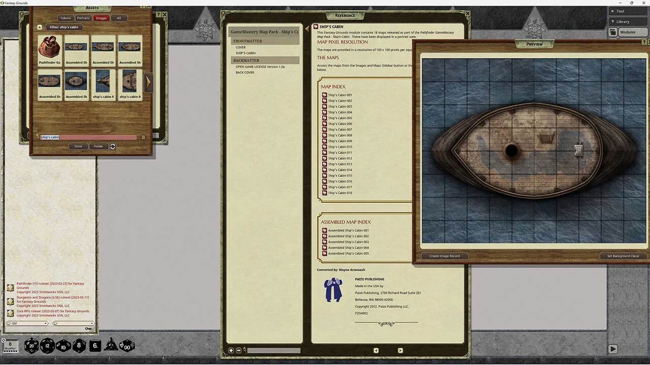 Fantasy Grounds - Pathfinder RPG - GameMastery Map Pack: Ship's Cabin Screenshot 0