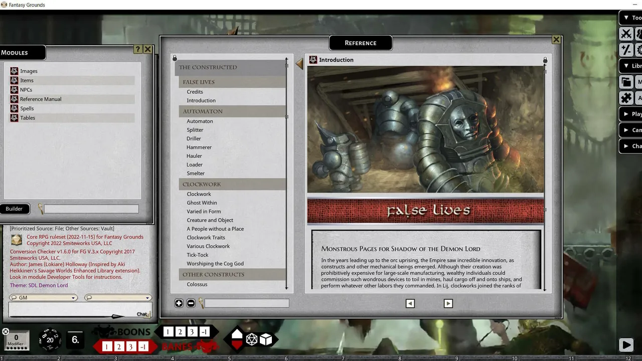 Fantasy Grounds - Shadow of the Demon Lord Monstrous Pack 5 - The Constructed Screenshot 2