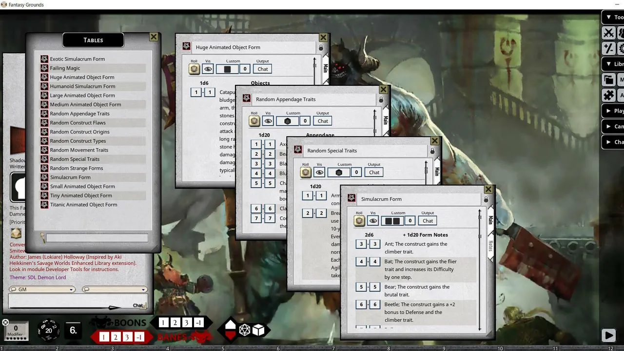 Fantasy Grounds - Shadow of the Demon Lord Monstrous Pack 5 - The Constructed Screenshot 0