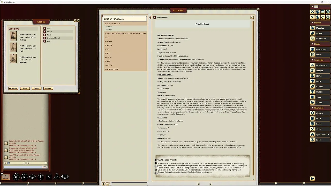 Fantasy Grounds - Lost Lore: Eminent Domains: Forces & Philosophies Screenshot 1