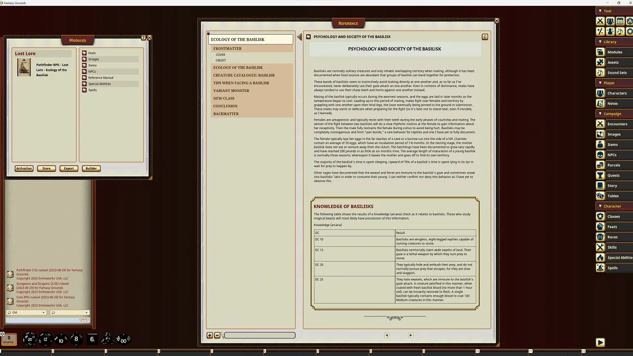 Fantasy Grounds - Lost Lore: Ecology of the Basilisk Screenshot 1