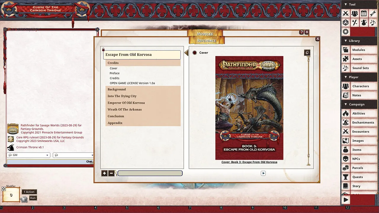 Fantasy Grounds - Pathfinder(R) for Savage Worlds: Curse of the Crimson Throne - Book 3: Escape from Old Korvosa Screenshot 1