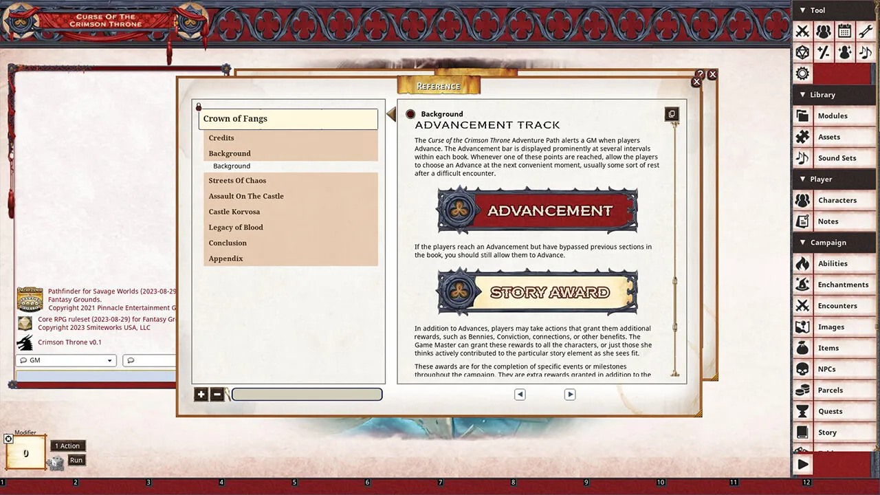 Fantasy Grounds - Pathfinder(R) for Savage Worlds: Curse of the Crimson Throne - Book 6: Crown of Fangs Screenshot 0