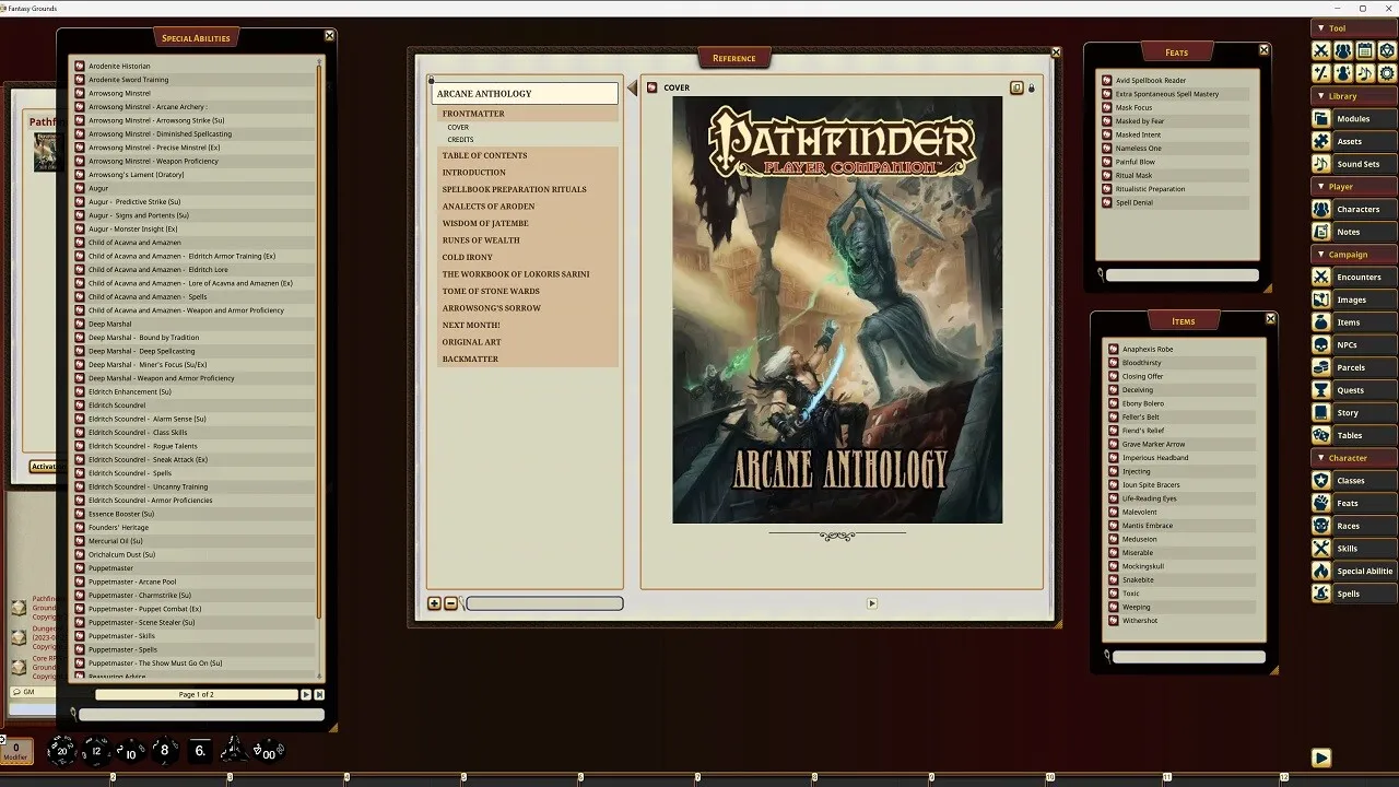 Fantasy Grounds - Pathfinder RPG - Pathfinder Companion: Arcane Anthology Screenshot 0