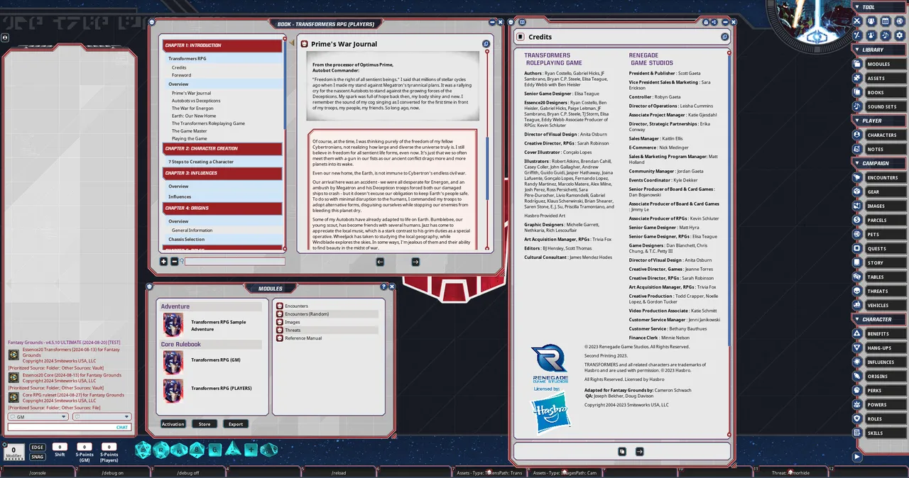 Fantasy Grounds - Transformers Roleplaying Game Core Rules and Ruleset Screenshot 3