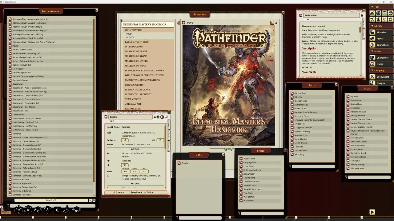 Fantasy Grounds - Pathfinder RPG - Pathfinder Companion: Elemental Master's Handbook Screenshot 0
