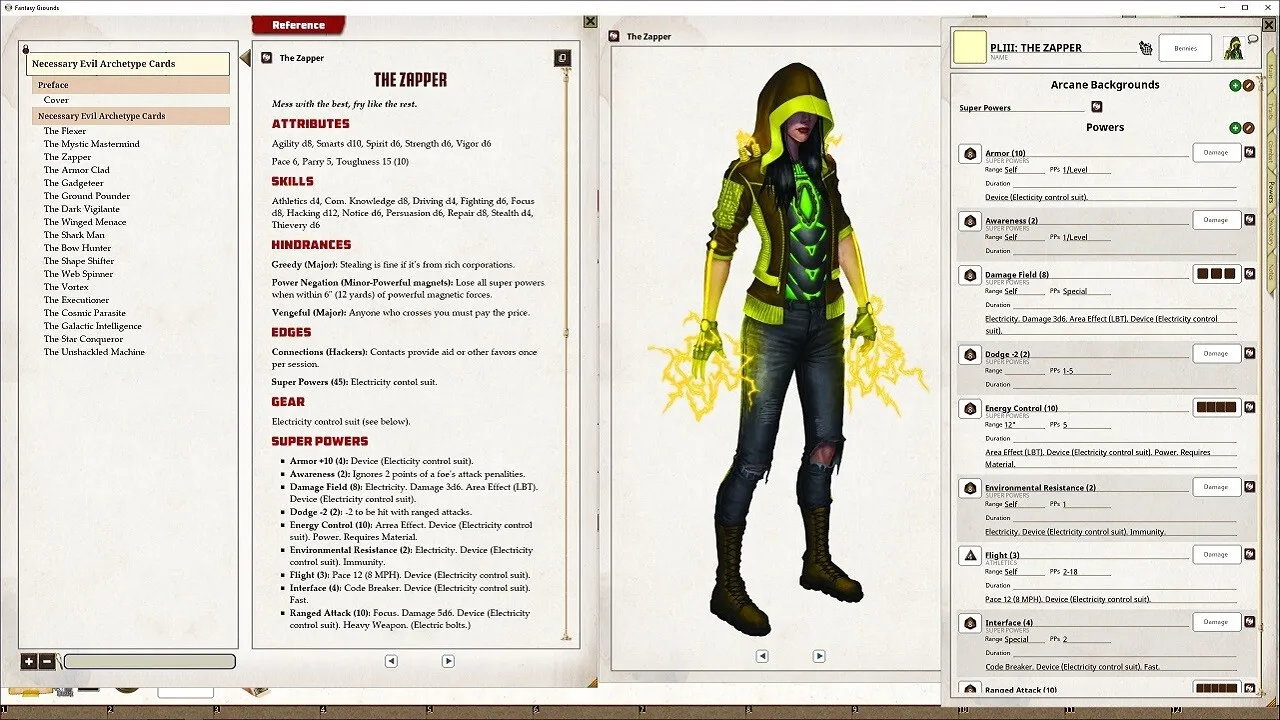 Fantasy Grounds - Necessary Evil Archetype Cards Screenshot 1
