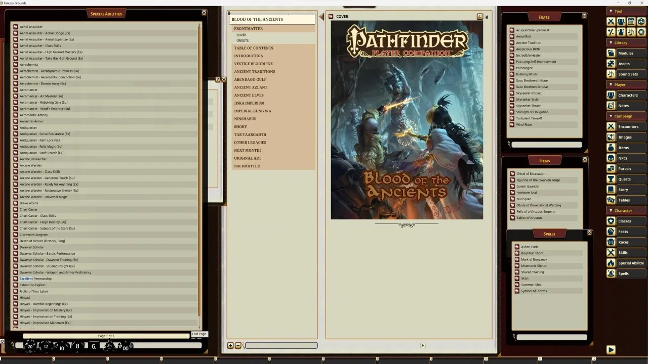 Fantasy Grounds - Pathfinder RPG - Pathfinder Companion: Blood of the Ancients Screenshot 3