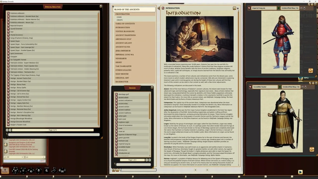 Fantasy Grounds - Pathfinder RPG - Pathfinder Companion: Blood of the Ancients Screenshot 0