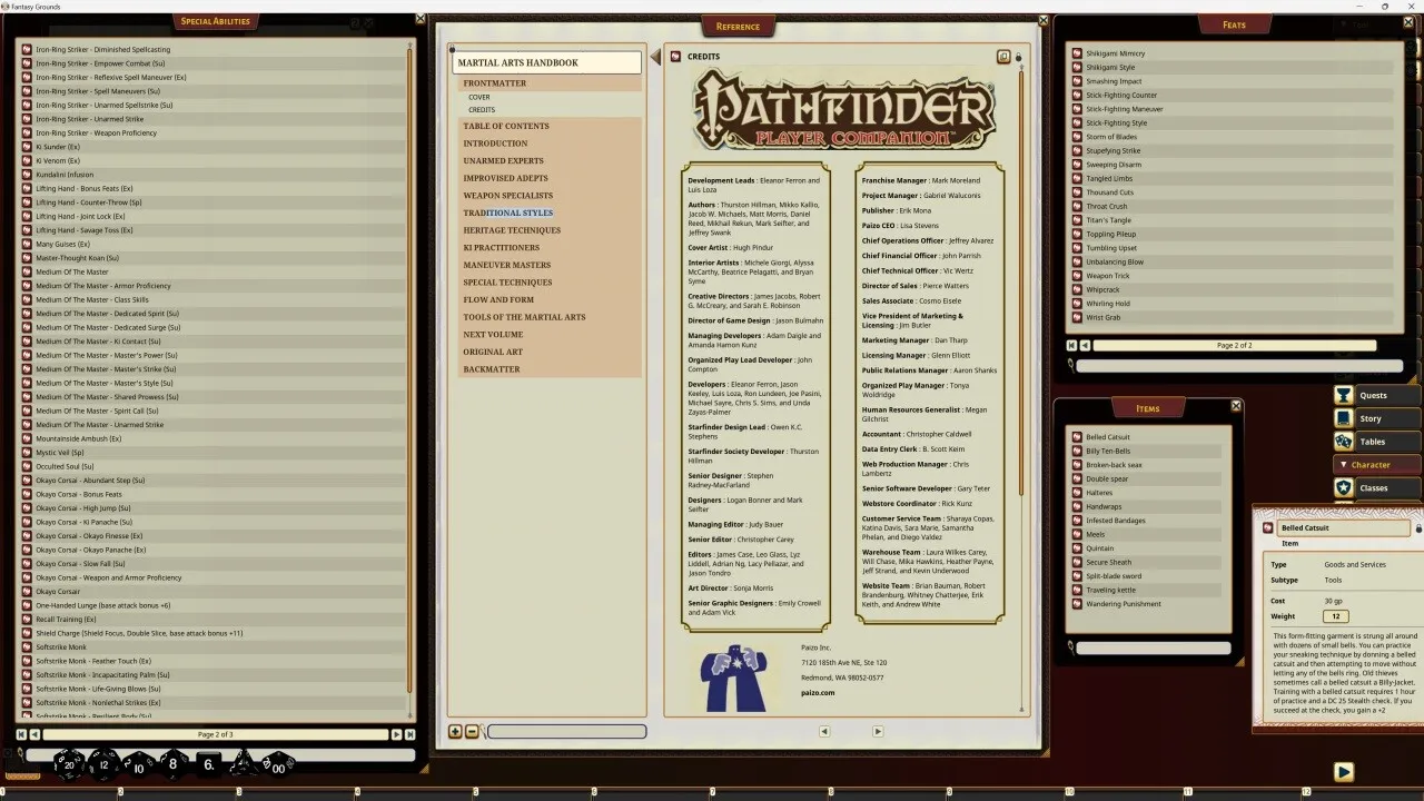 Fantasy Grounds - Pathfinder RPG - Pathfinder Companion: Martial Arts Handbook Screenshot 3